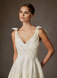 Azazie Korina Bröllopsklänningar Klä av A-Linje i Blommig Jacquard Antik Vit image5