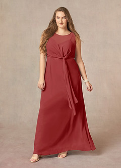 Azazie Marchioness Mother of the Bride Dresses Rust A-Line Scoop Pleated Chiffon Dress image10