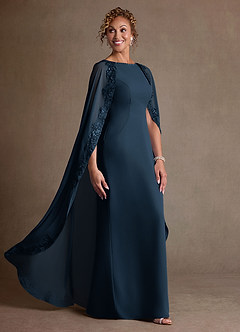 Azazie Artemisia Mother of the Bride Dresses Dark Navy Sheath Lace Chiffon Dress image2