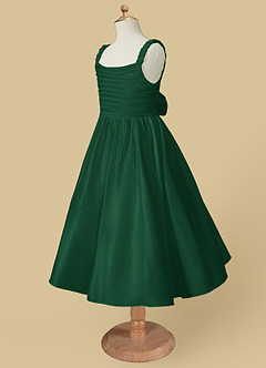 Azazie Cutie Pie Flower Girl Dresses Dark Green A-Line Pleated Matte Satin Dress image6