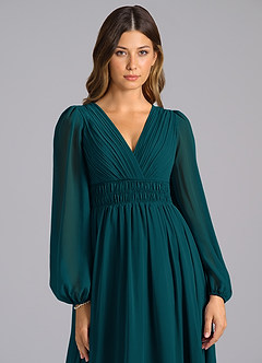 Azazie Palerma Bridesmaid Dresses Pine A-Line Long Sleeve Chiffon Dress image6