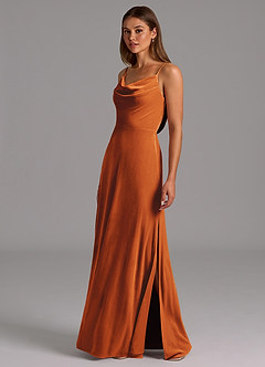 Azazie Olaine Brautjungfernkleider A-Linie Plissee Samt Kleid Gebranntes Orange image4
