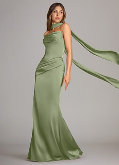Azazie Sorrel Bridesmaid Dresses Pistachio Mermaid Strapless Stretch Satin Convertible Dress image4