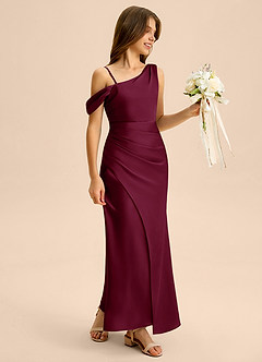 Azazie Madelyn Junior Osłona Zza ramienia Satyna elastyczna Długość podłogi Młodsza druhna Sukienka image6