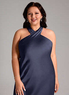 Azazie Doretta Bridesmaid Dresses Stormy Mermaid Pleated Stretch Satin Dress image12