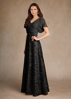Azazie Fallon vestidos de madre de la novia Vestido de Negro de Encaje de Corte En A con Plisado image5