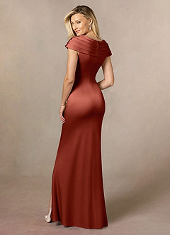 Azazie Anderson vestidos de madre de la novia Vestido de Terracota de Satén Elástico de Corte En A con Plisado image5