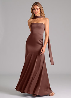 Azazie Shiloh Bridesmaid Dresses Espresso Mermaid Strapless Stretch Satin Convertible Dress image4