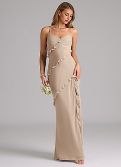 Azazie Nancie Bridesmaid Dresses Taupe Mermaid Ruched Chiffon Dress image5