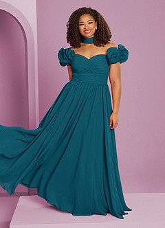 Barbie ♥ Azazie Bridesmaid Dresses Ink Blue A-Line Off the Shoulder Chiffon Convertible Dress image10