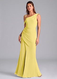Azazie Madelyn Bridesmaid Dresses Canary Mermaid One Shoulder Chiffon Convertible Dress image4