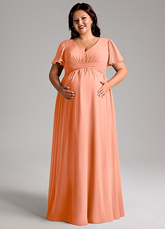 Azazie Verna vestidos de dama de honor de maternidad Vestido de Corte En A Cuello en V fruncido Hasta el suelo Gasa image11