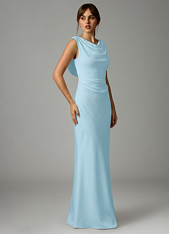 Azazie Kieryn Robes de demoiselle d'honneur Robe Sirène en Satin extensible Plissée Bleu Ciel image4
