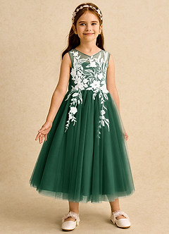 Azazie Sundae Flower Girl Dresses Dark Green Ball-Gown Lace Dress image5