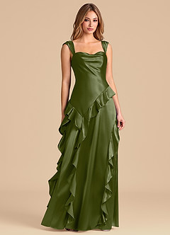 Azazie Sloane Brudtärnklänningar Klä av A-Linje i Metallisk satin Älskling Halsringning Oliv image5