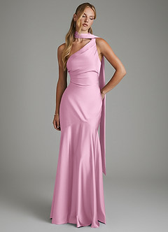 Azazie Amara Bridesmaid Dresses Candy Pink Mermaid One Shoulder Stretch Satin Dress image3