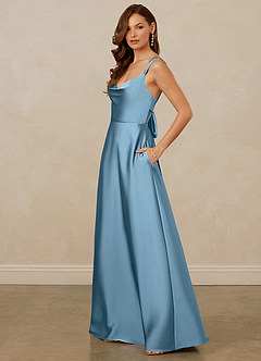 Christian Siriano Bridal for Azazie 1001 Robes de demoiselle d'honneur Robe Trapèze en Satin extensible Encolure en Forme de Cœur Acier Bleuté image4