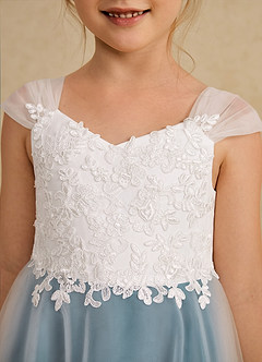 Azazie Momo Flower Girl Dresses Ivory Ink Blue A-Line Lace Dress image6