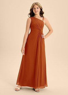 Azazie Brooke Junior Abito A-Line in Chiffon Spacco Laterale Paprika image4