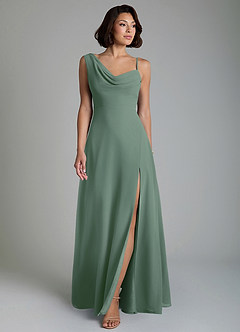 Azazie True Bridesmaid Dresses Eucalyptus A-Line Pleated Chiffon Dress image5