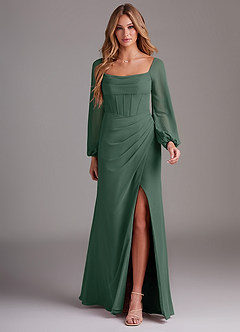 Azazie Charissa Bridesmaid Dresses Sea Moss Sheath Long Sleeve Chiffon Dress image3