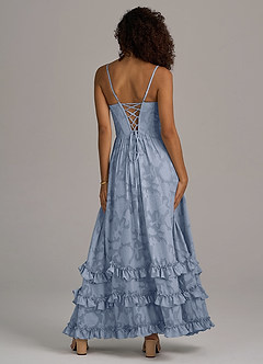 Azazie Lettie Abiti da Damigella Abito A-Line in Burnout Floreale Corsetto Blu Polveroso image6