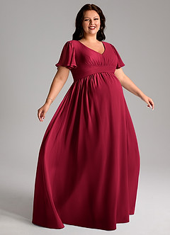 Azazie Verna Probar vestidos en casa Vestido de Corte En A Cuello en V fruncido Hasta el suelo Gasa image9