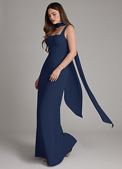 Azazie Katya Bridesmaid Dresses Dark Navy Mermaid Square Neckline Chiffon Convertible Dress image4