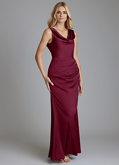 Azazie Tallie Bridesmaid Dresses Mulberry Mermaid Pleated Stretch Satin Dress image7