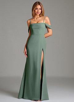 Azazie Riley Robes de demoiselle d'honneur Robe Fourreau Convertible en Mousseline de soie Épaule décolletée Eucalyptus image7