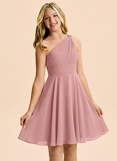 Azazie Charlize Junior Dusty Rose A-Line Pleated Chiffon Dress image5