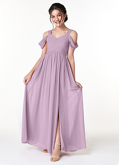 Azazie Lianne Junior Wisteria A-Line Off the Shoulder Chiffon Dress image1