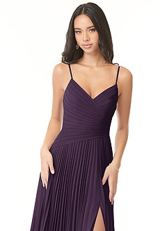Azazie Vini Brautjungfernkleider A-Linie V-Hals Gefaltet Chiffon Kleid Pflaume image6