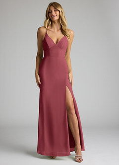 Azazie Becca Bridesmaid Dresses Merlot Sheath V-Neck Chiffon Dress image4