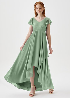 Azazie Caria Junior Matcha A-Line Pleated Chiffon Dress image5