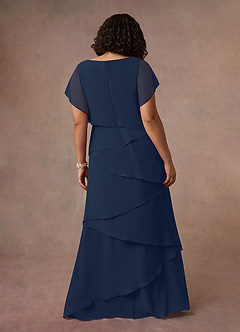 Azazie OHara vestidos de madre de la novia Vestido de Azul Marino Oscuro de Gasa de Corte En A con Cuello en V image14