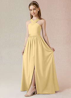Azazie Jiya Junior Robe Trapèze en Satin extensible Plissée Beurre image1