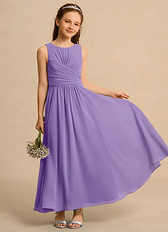 Azazie Ducky Junior Formal vestidos de niña de las flores Vestido de Tahití de Gasa de Corte En A con Plisado image1