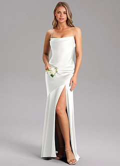 Azazie Grata Bridesmaid Dresses White Mermaid Side Slit Stretch Satin Dress image1