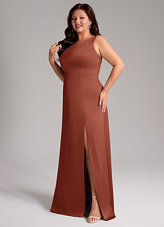 Azazie Phaedra Bridesmaid Dresses Auburn A-Line One Shoulder Stretch Satin Dress image5