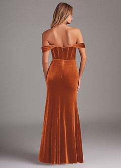 Azazie Jas Bridesmaid Dresses Burnt Orange Sheath Off-The-Shoulder Corset Velvet Convertible Dress image2
