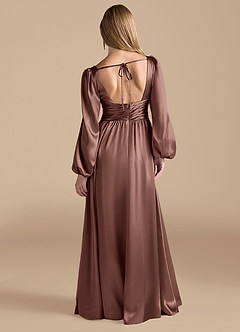 Azazie Norah Bridesmaid Dresses Espresso A-Line Metallic Satin Dress image2