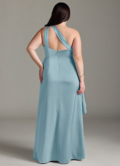 Azazie Maive Bridesmaid Dresses Moody Blue Sheath Ruched Stretch Satin Dress image7