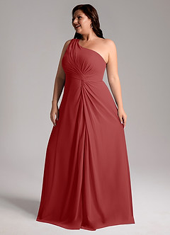 Azazie Brooke Brautjungfernkleider A-Linie One-Shoulder Chiffon Kleid Rost image12