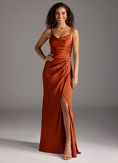 Azazie Deandra Bridesmaid Dresses Paprika Mermaid Pleated Stretch Satin Dress image6