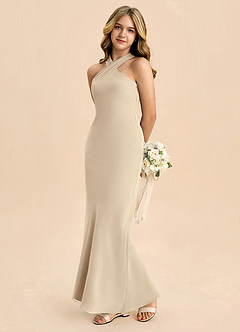 Azazie Doretta Junior Vestido de Champán de Gasa de Corte Recto con Plisado image1