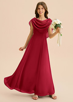 Azazie Lambie Junior Scarlet A-Line Pleated Chiffon Dress image3