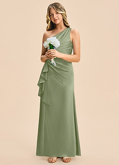 Azazie Kayden Junior Pistachio Sheath Ruched Stretch Satin Dress image3