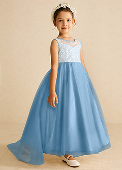 Azazie Tay Flower Girl Dresses Steel Blue A-Line Sequins Tulle Dress image3