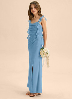 Azazie Jessamine Junior Vestido de Azul Acero de Gasa de Corte Sirena con Escote de Corazón image5
